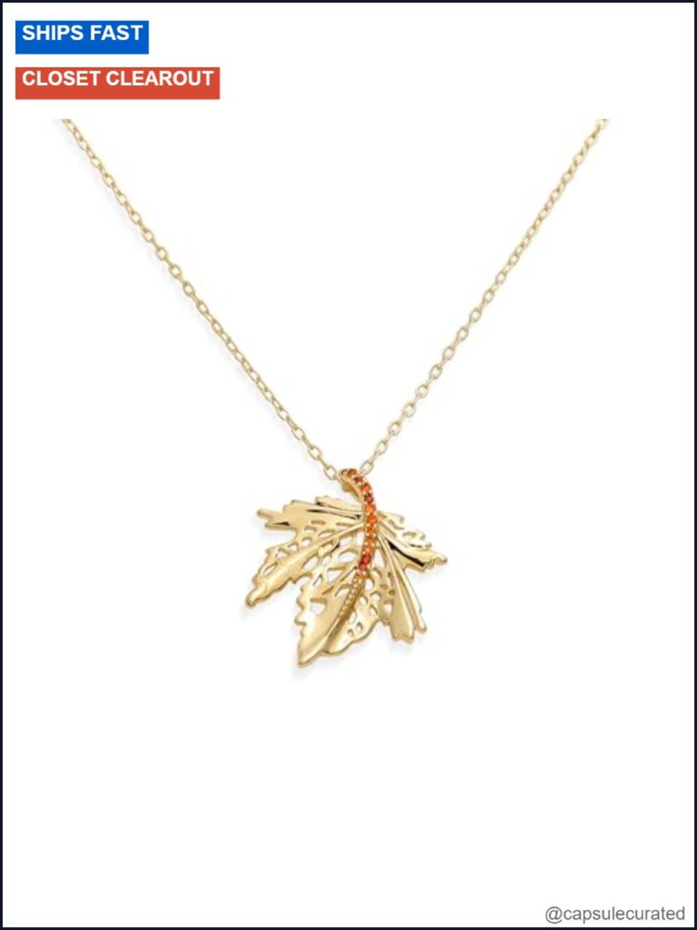 14k Gold Plated Rhinestone Maple Leaf Pendant Necklace
